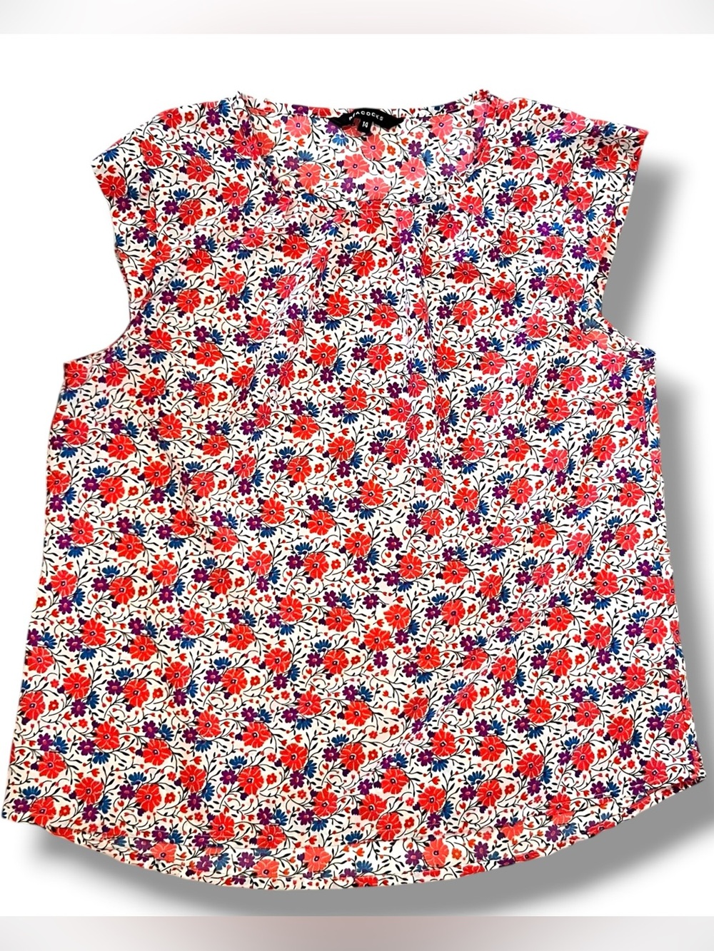 Peacock Top Womens UK-14 (US-10) Floral Cap Sleeve Blouse Summer Feminine EUC D2